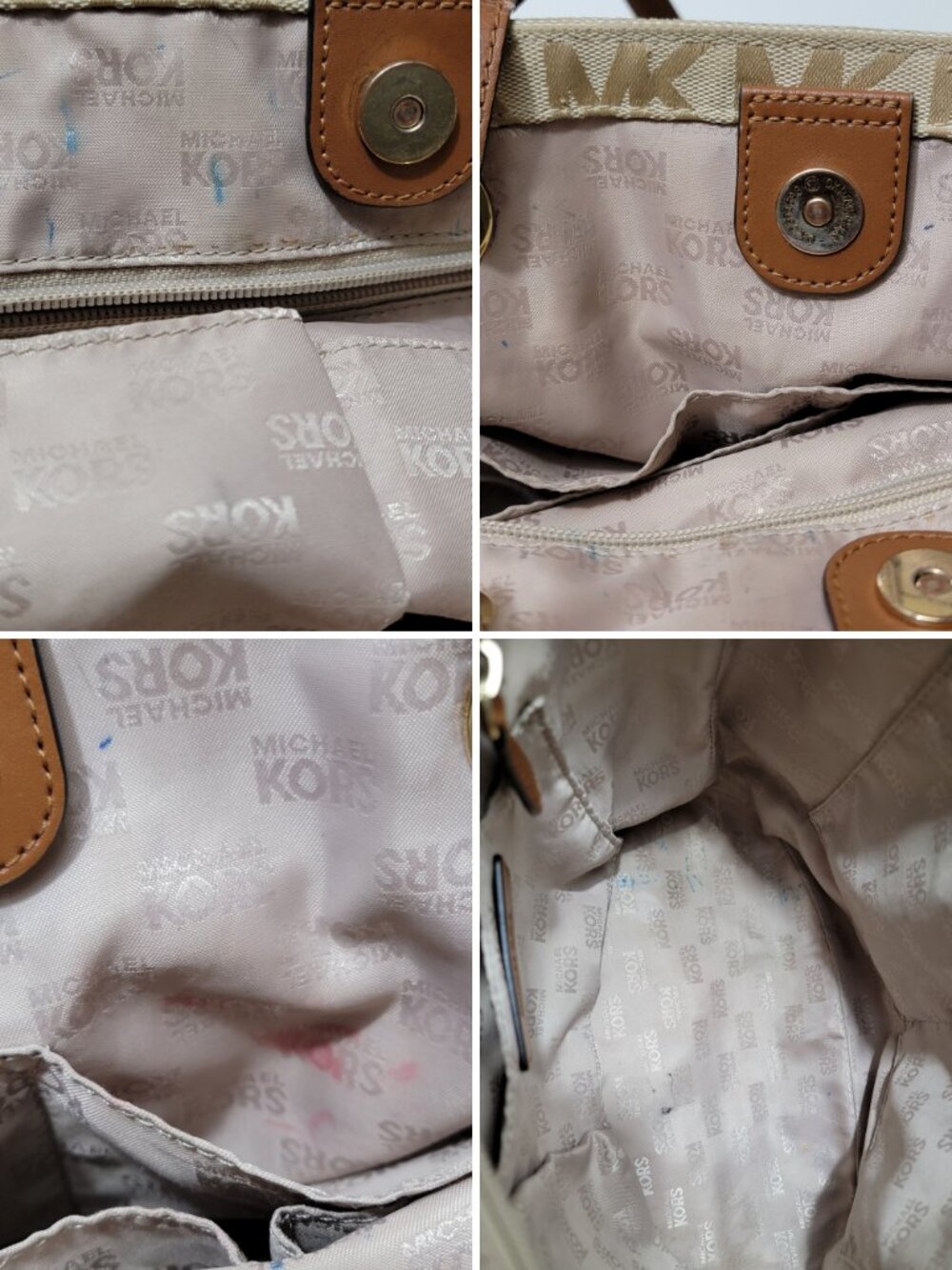 Michael Kors Jet Set Medium Travel Tote Beige MK Monogram Canvas Shoulder Bag - Picture 6 of 9